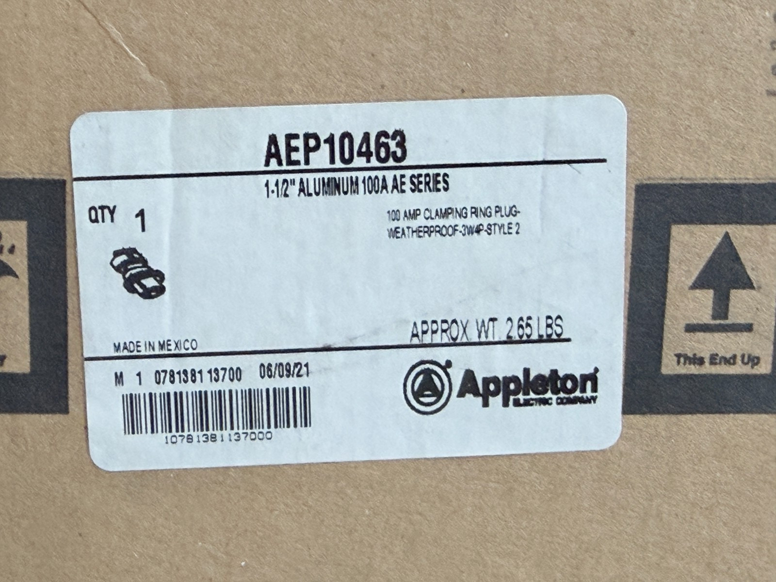 NEW APPLETON AEP10463 100A 4 Pole 3 Wire Clamping Ring Plug, Style 2, Aluminum