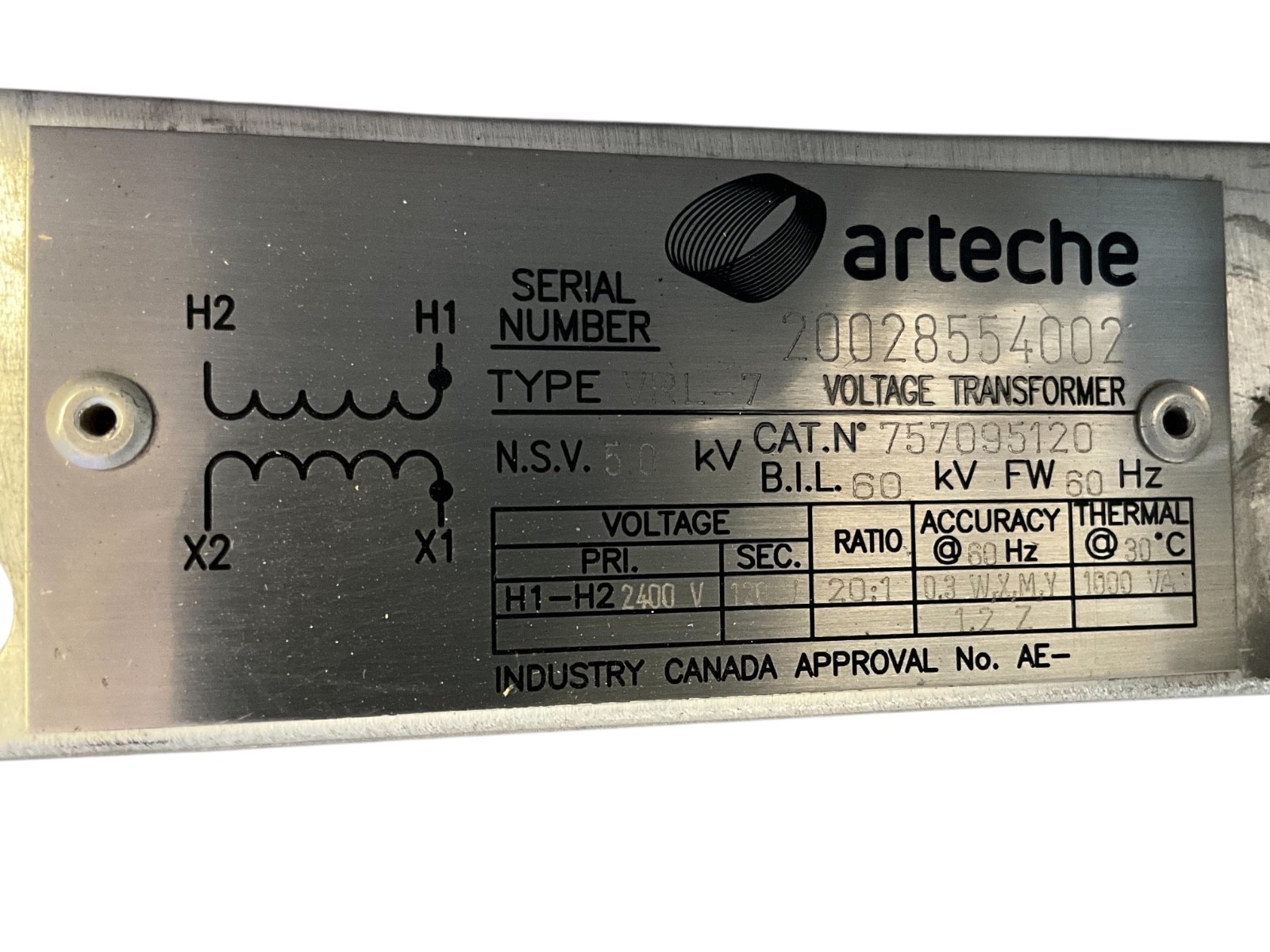 ARTECHE VRL-7 Voltage Transformer 2400V 120V Ratio 20:1 Medium Voltage VT NEW