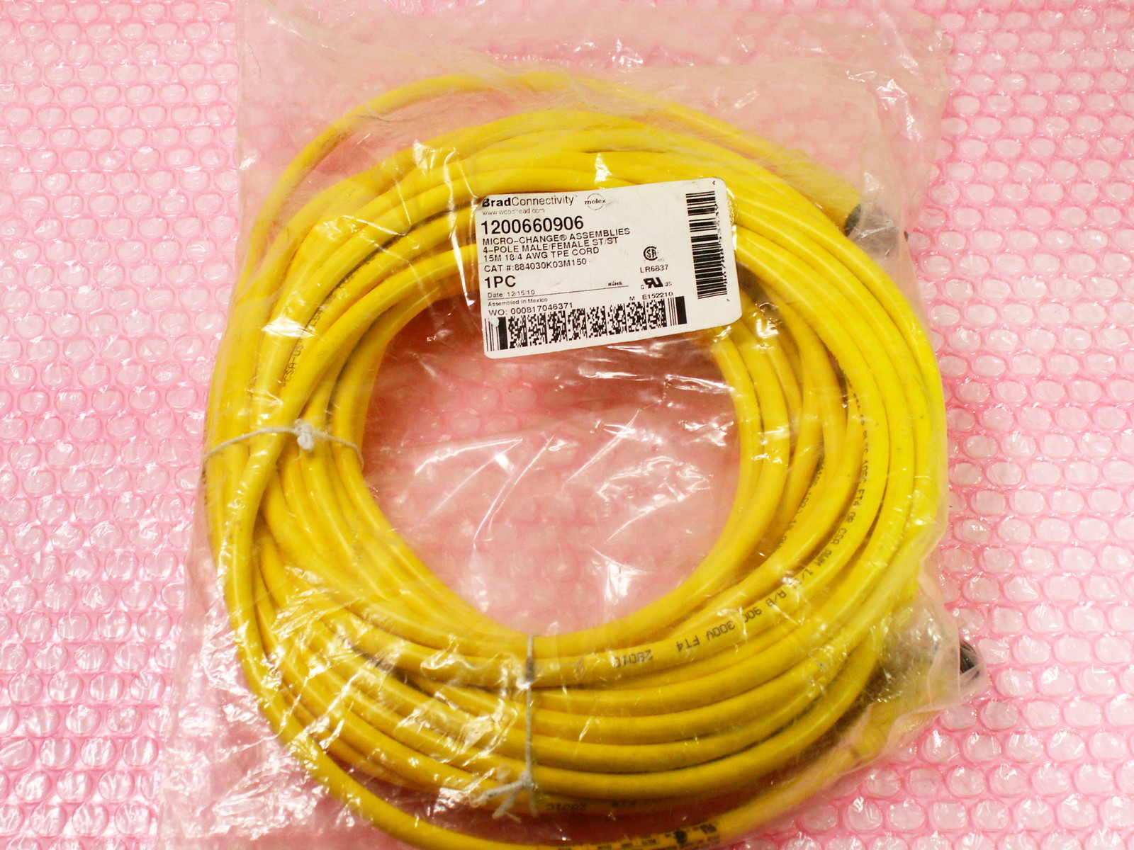 BRAD CONNECTIVITY 884030K03M150 NIB 1200660906 MIC 4P M/MFE 15M 18/4 TPE