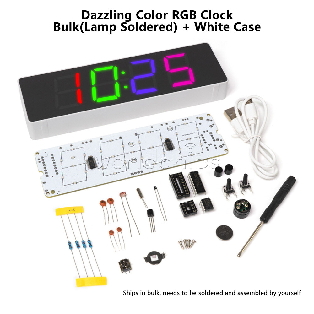 DIY Electronic Clock Kit LED Digital RGB Clock Time Temperature Date Display New