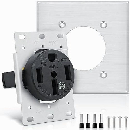 Outlet 50 Amp EV Charging with Stainless Steel Wall Plate Receptacle 125/250V 3-