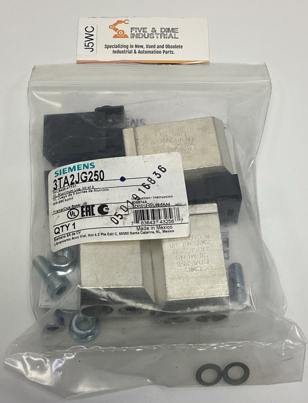 Siemens 3TA2JG250 3-Pole Aluminum Lug Kit 3/0