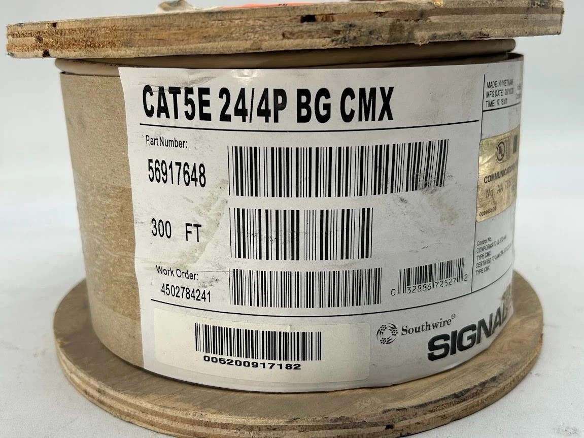 Southwire 300 ft. Tan 24/4 Solid CU CAT5e CMR-CMX Indoor/Outdoor Data Cable