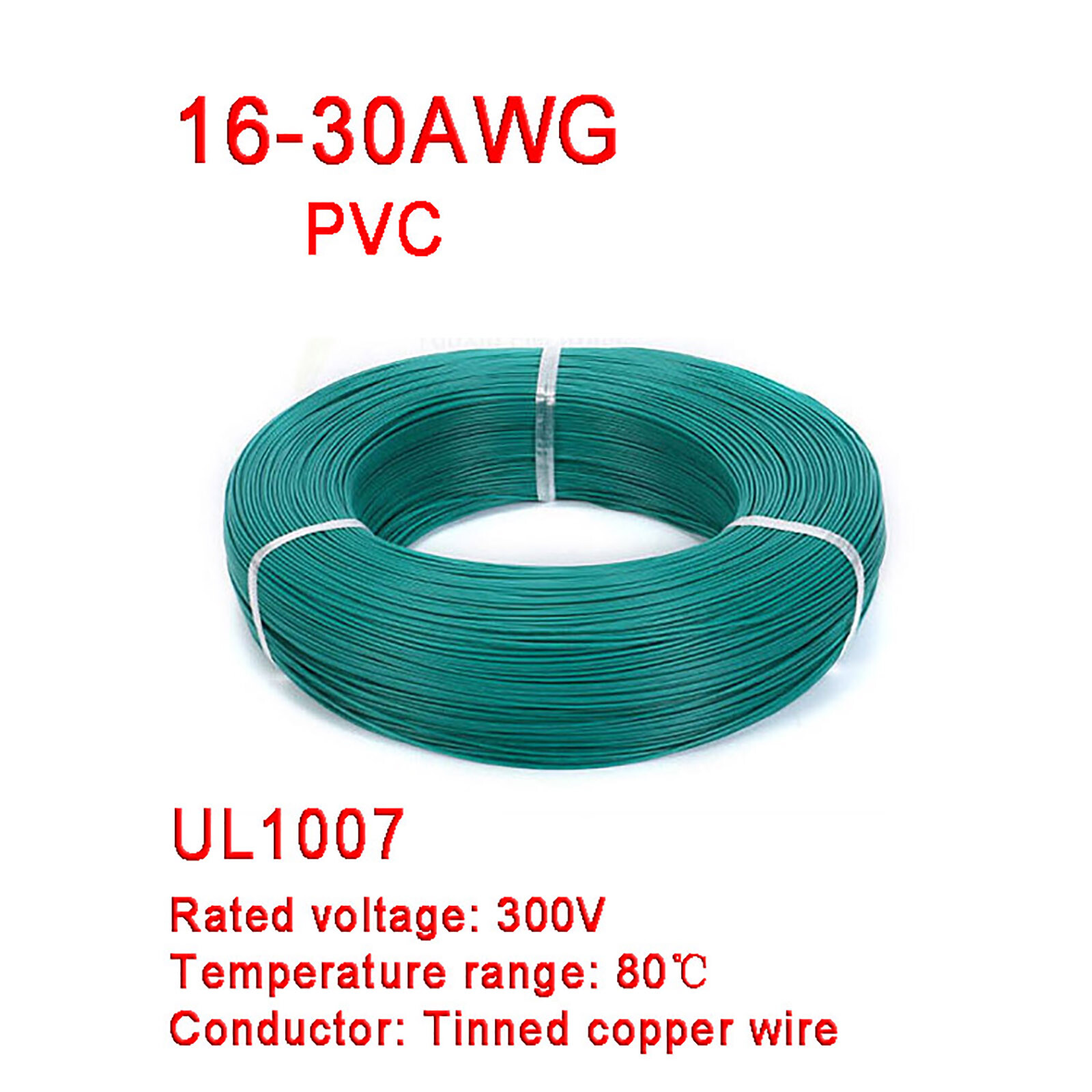 Green 16AWG to 30AWG PVC Electronic Wire Cable, Tinned Copper Stranded Wiring
