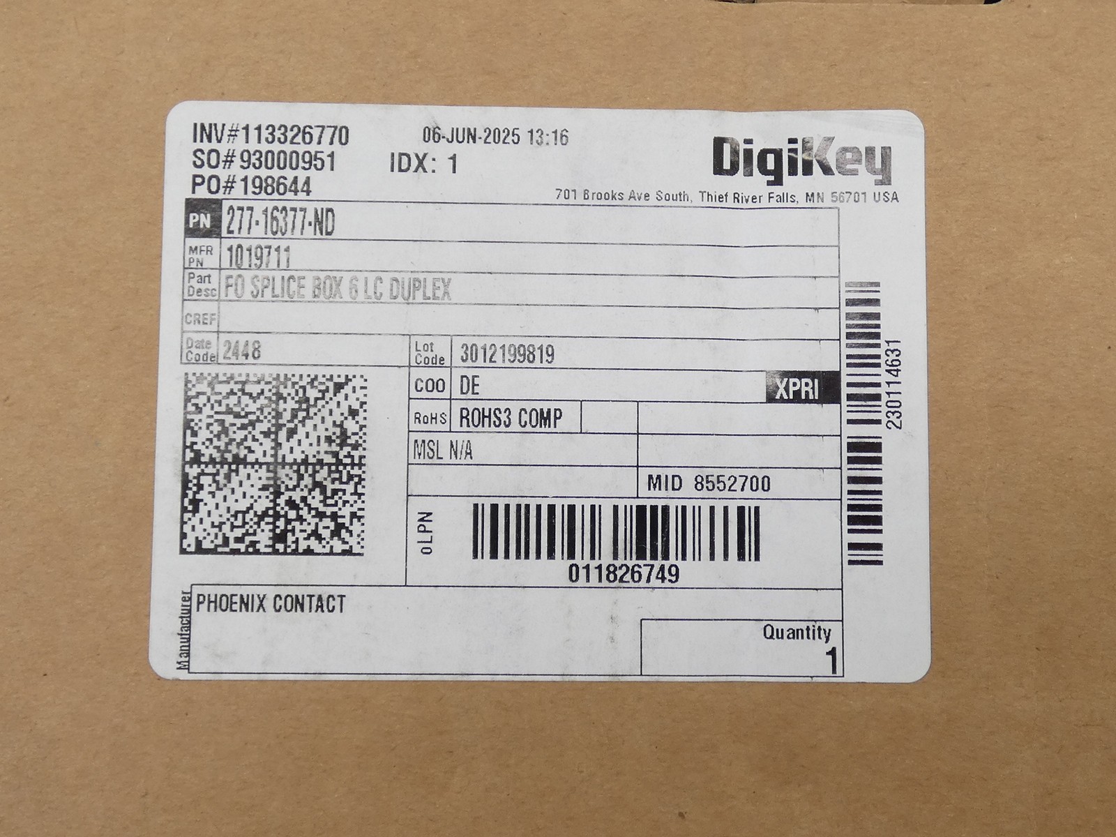 Phoenix Contact 1019711 FOC-FDX20-PP-LCD6-OSP-PT9 Splice Box – NEW Surplus!