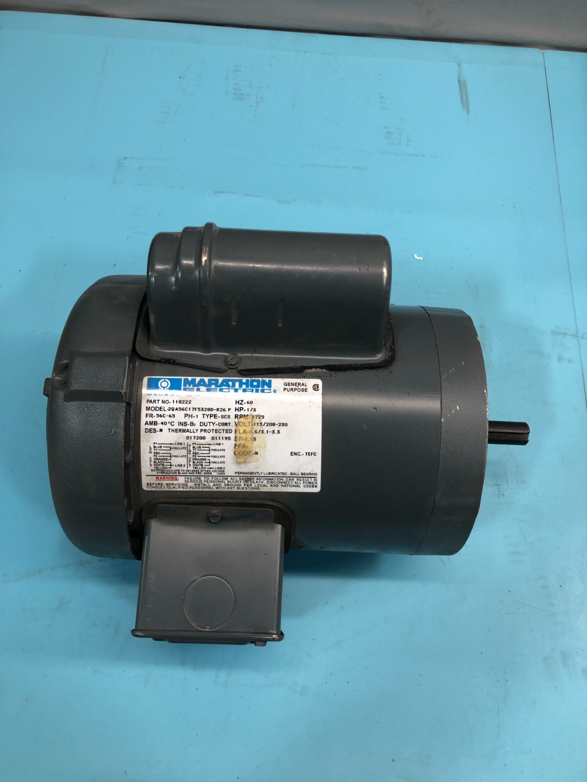 MARATHON ELECTRIC 2QA56C17F5328D-R26 P 118222 GENERAL PURPOSE MOTOR, 153397