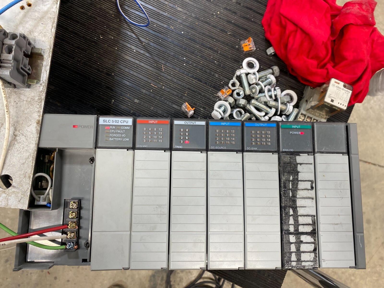 Allen Bradley 1746-P1 Power Supply with 7 Slot Rack and Cards