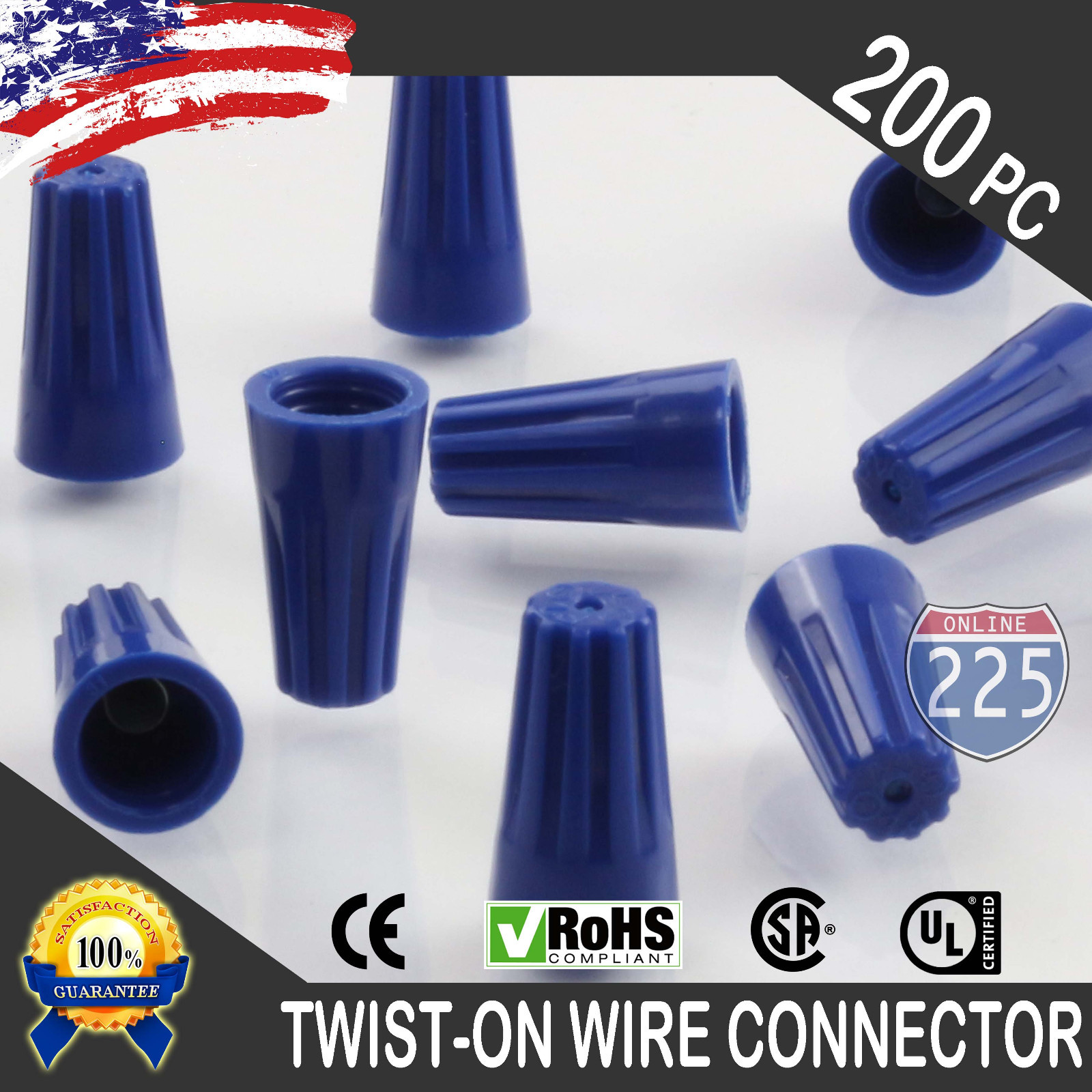 (200) Blue Twist-On Wire Connector Connection nuts 22-14 Gauge Barrel Screw US