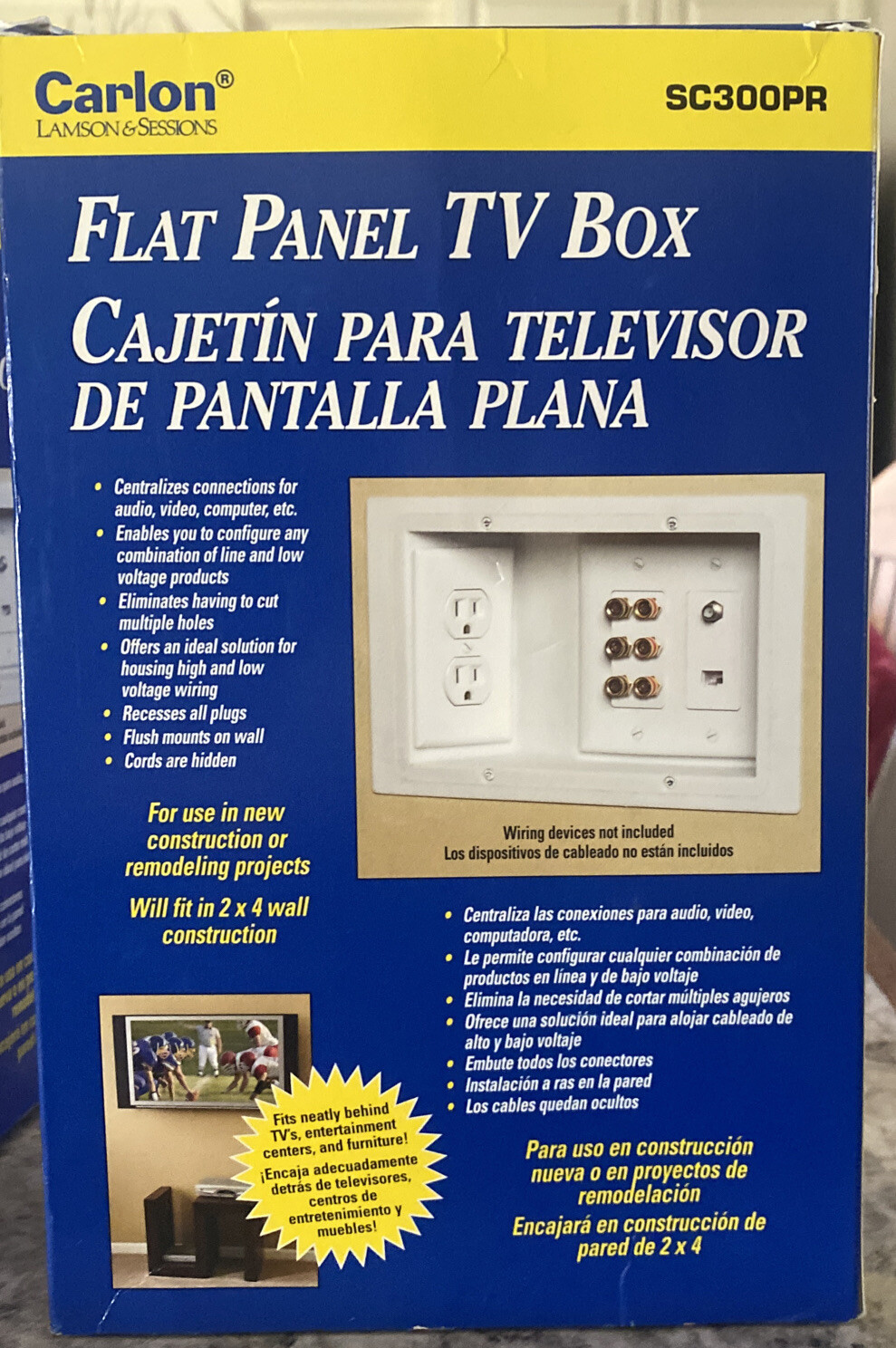 Carlon Flat Panel TV Electrical Box -SC300PR – For New Construction & Remodel