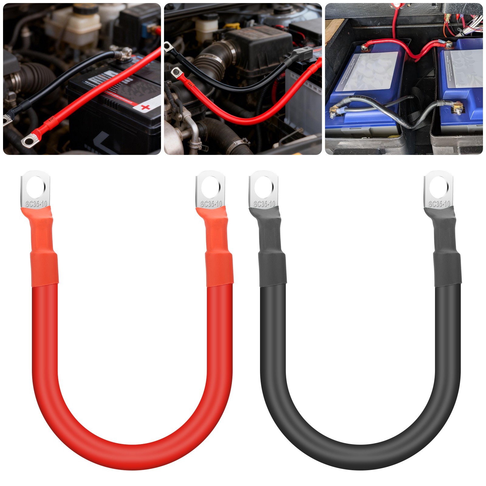 2PCS 2AWG Battery Cable with 3/8″ Tinned Copper Lugs Pure Copper RV Marine Solar