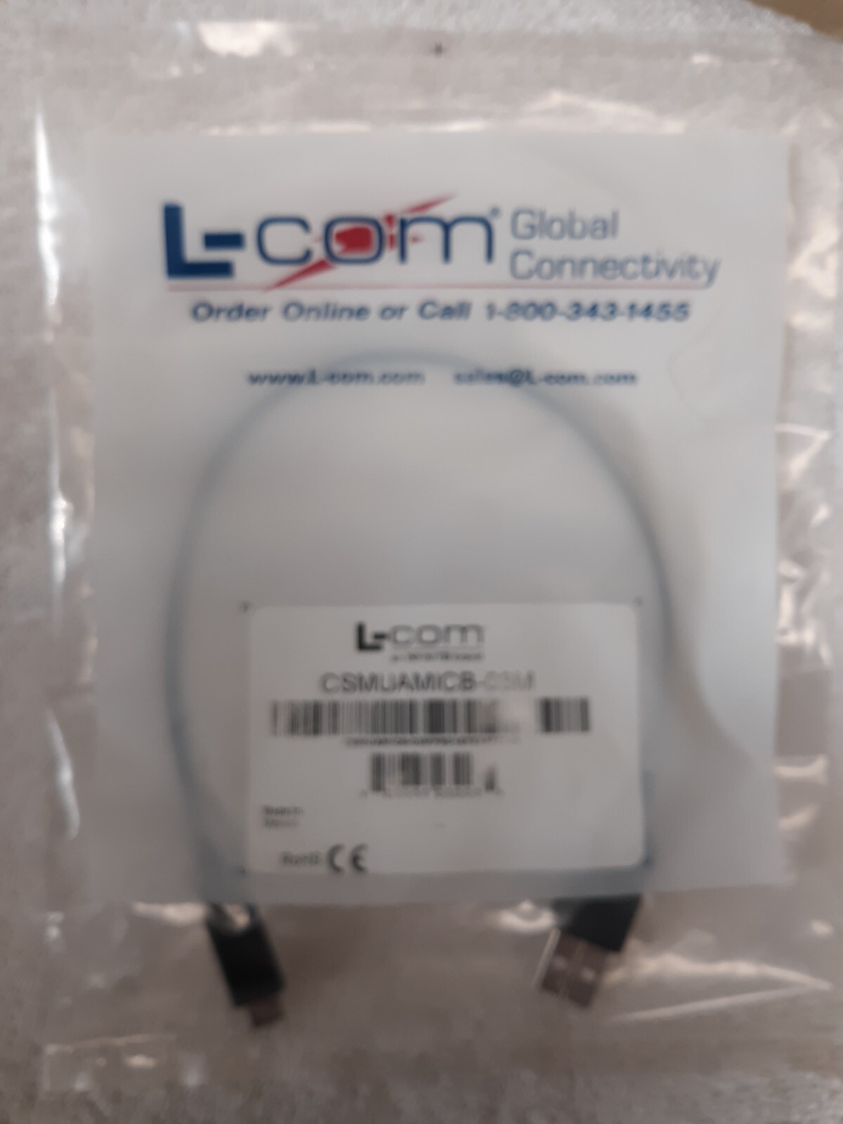 L-COM CSMUAMICB-03M USB Cable A to Micro B Male – NOS Surplus