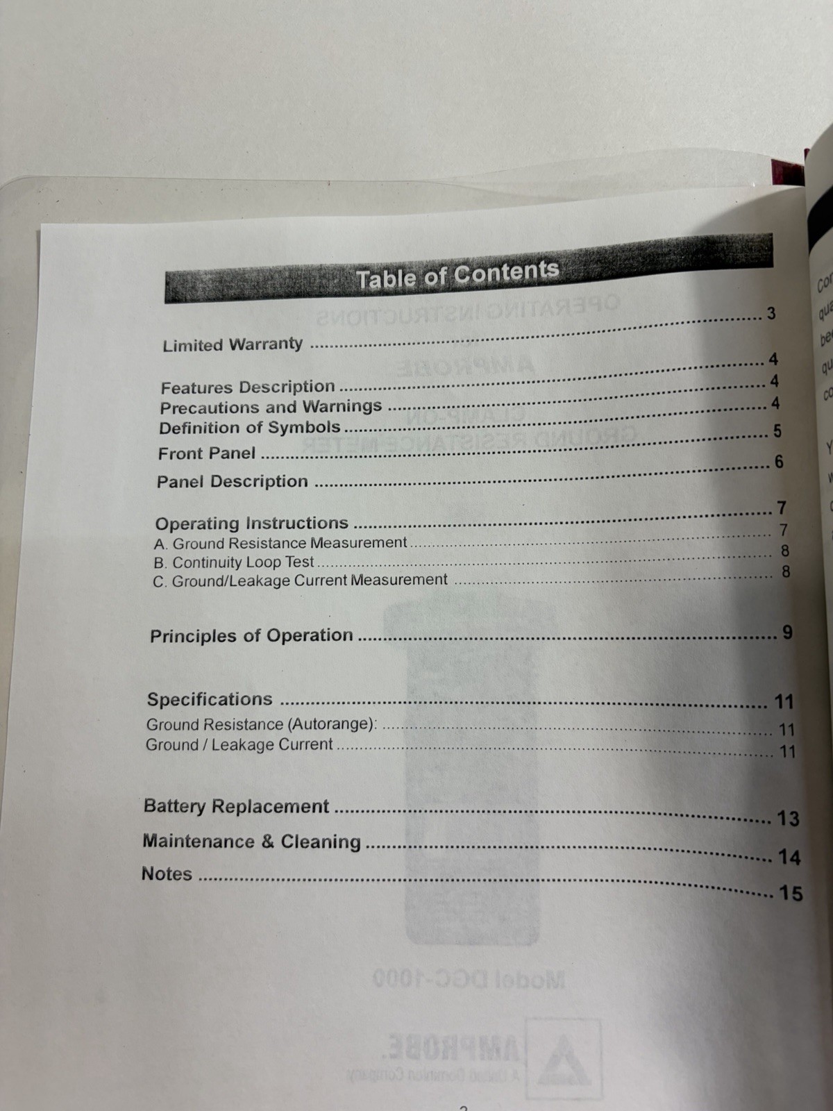 Amprobe DGC-1000A Printed User Manual Guide Manual Pamphlet Book DGC1000A