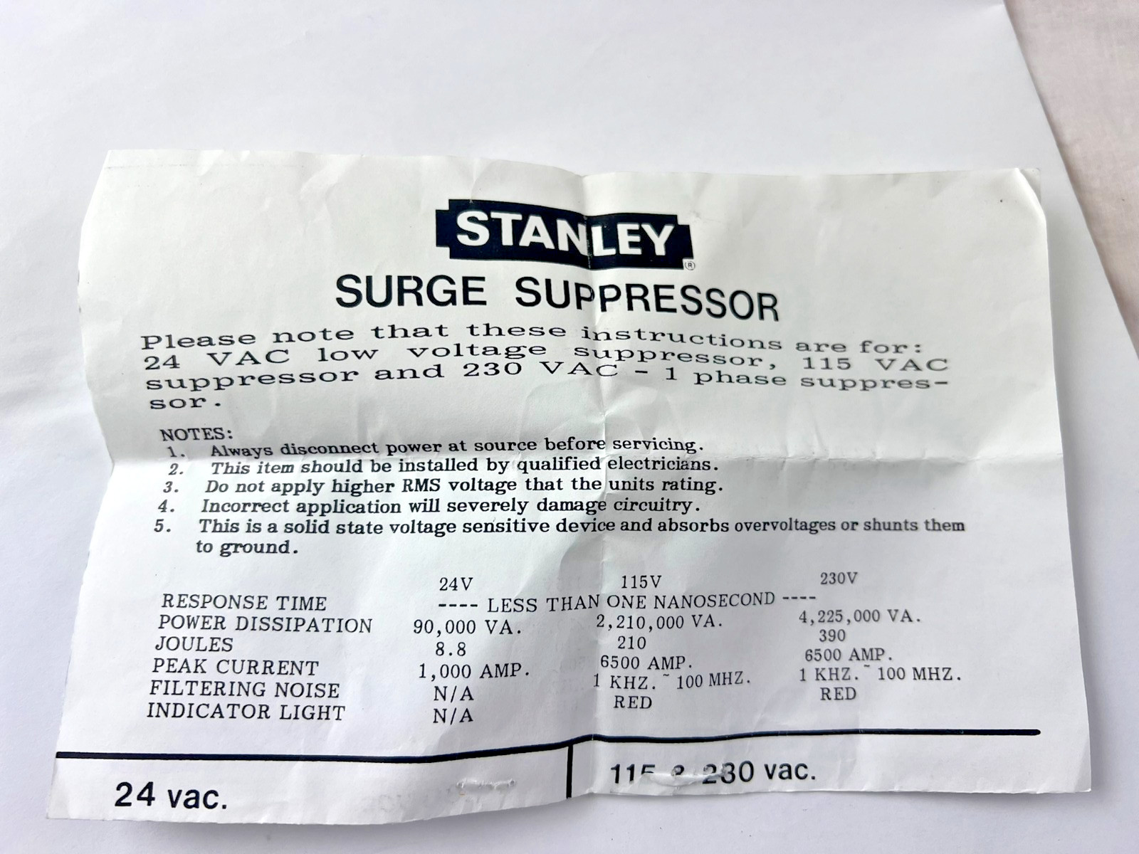 NEW Stanley 310.1984 Surge Protector Inline Module 120 VAC 10A Suppressor Sealed