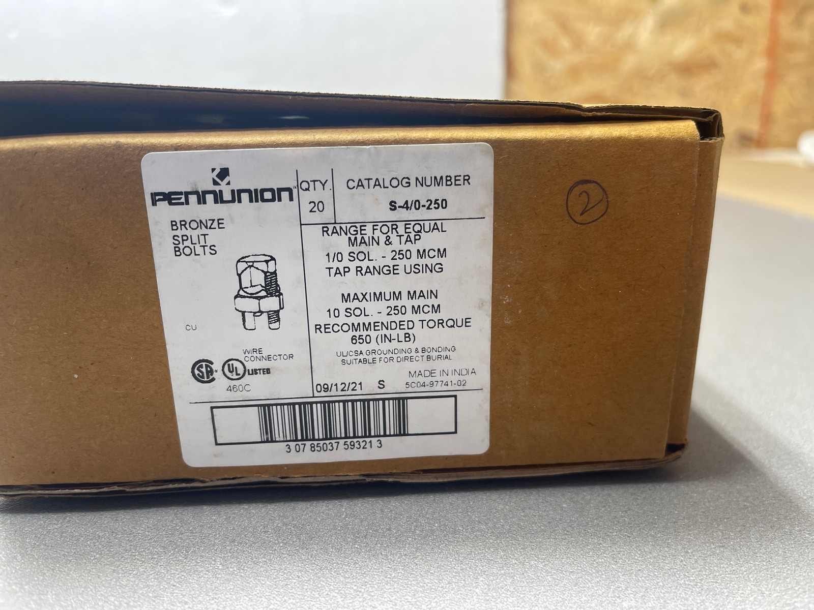 20x Lot PennUnion Mechanical Lugs 1-Wire 1-Hole S-4/0-250 1/0Sol 250MCM