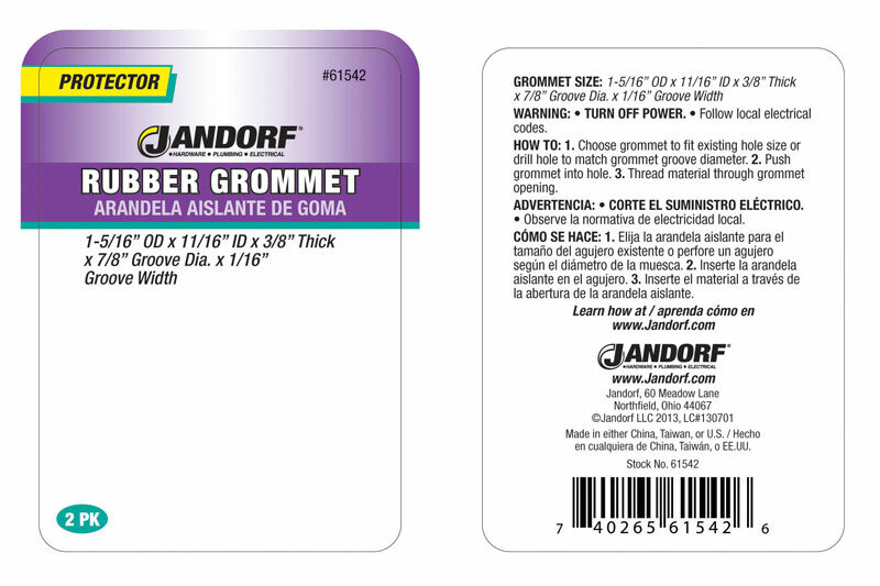 Jandorf RUBBER GROMMET 2pk 1-5/16″ Dia 3/8″ Depth Cover Hole Protect Cable 61542