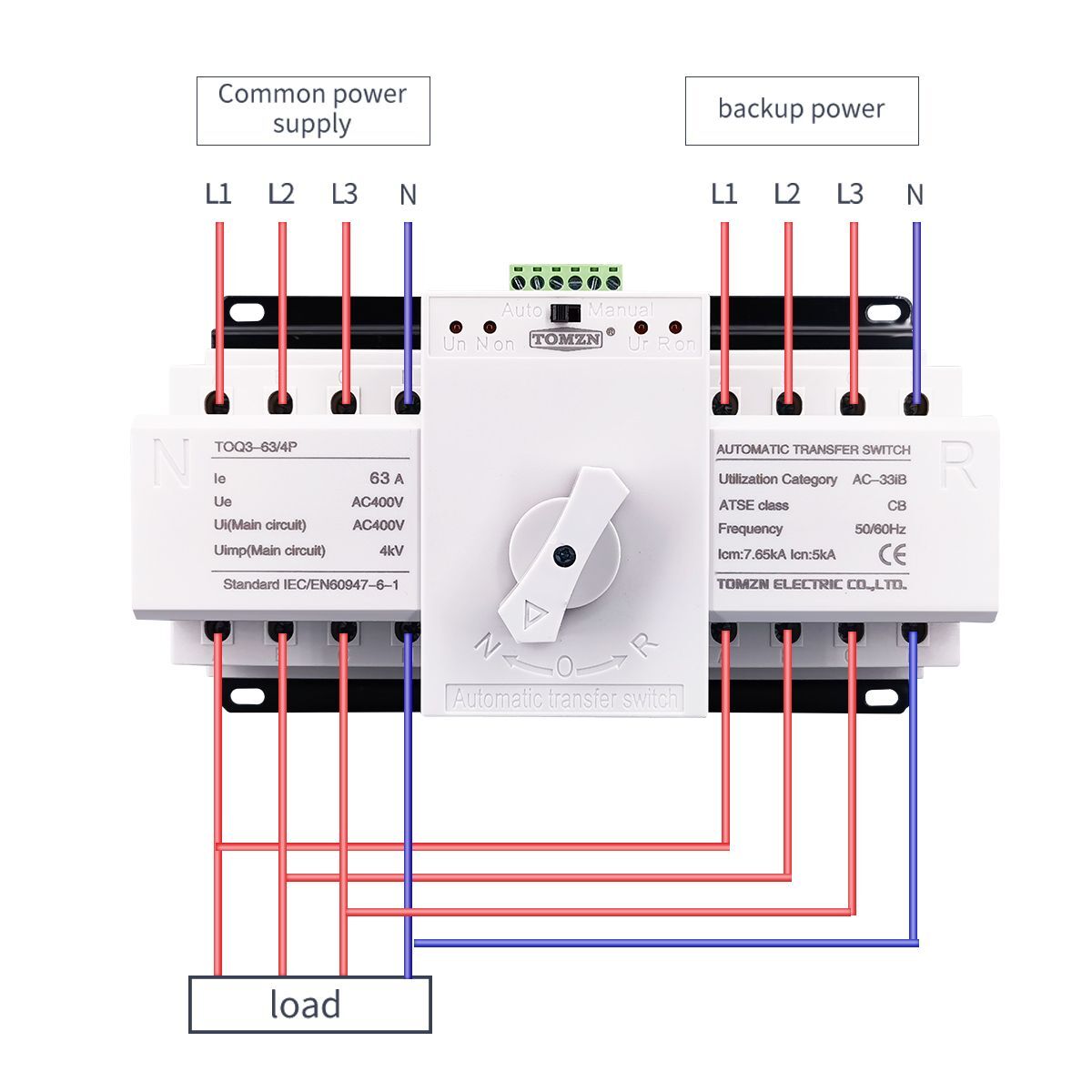 Voltage Relays MCB Type Sealed Dual Power Automatic Transfer Switch 4P 63A 380V