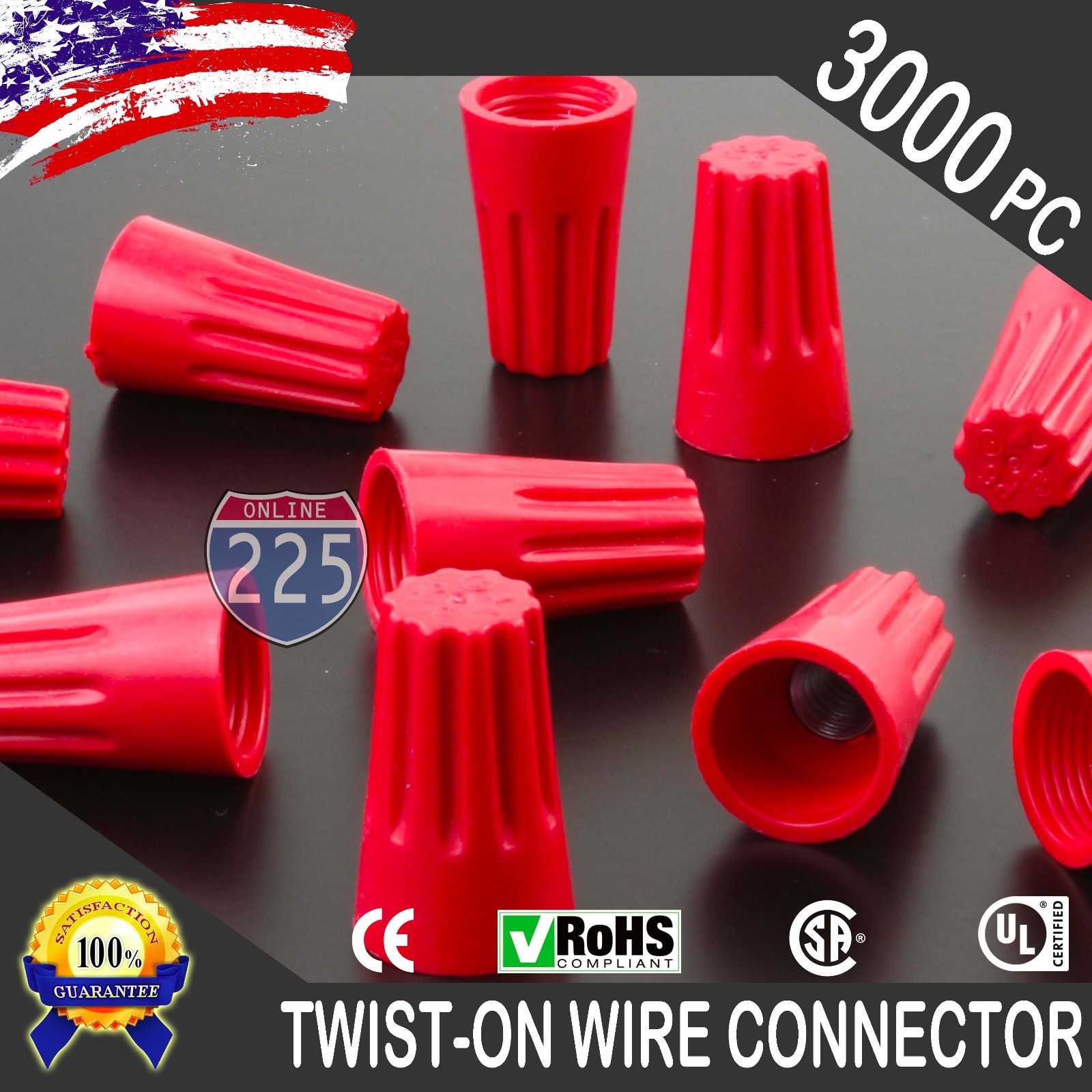 3000pcs Red Twist-On Wire Connector Connection nuts 18-10 Gauge Barrel Screw US
