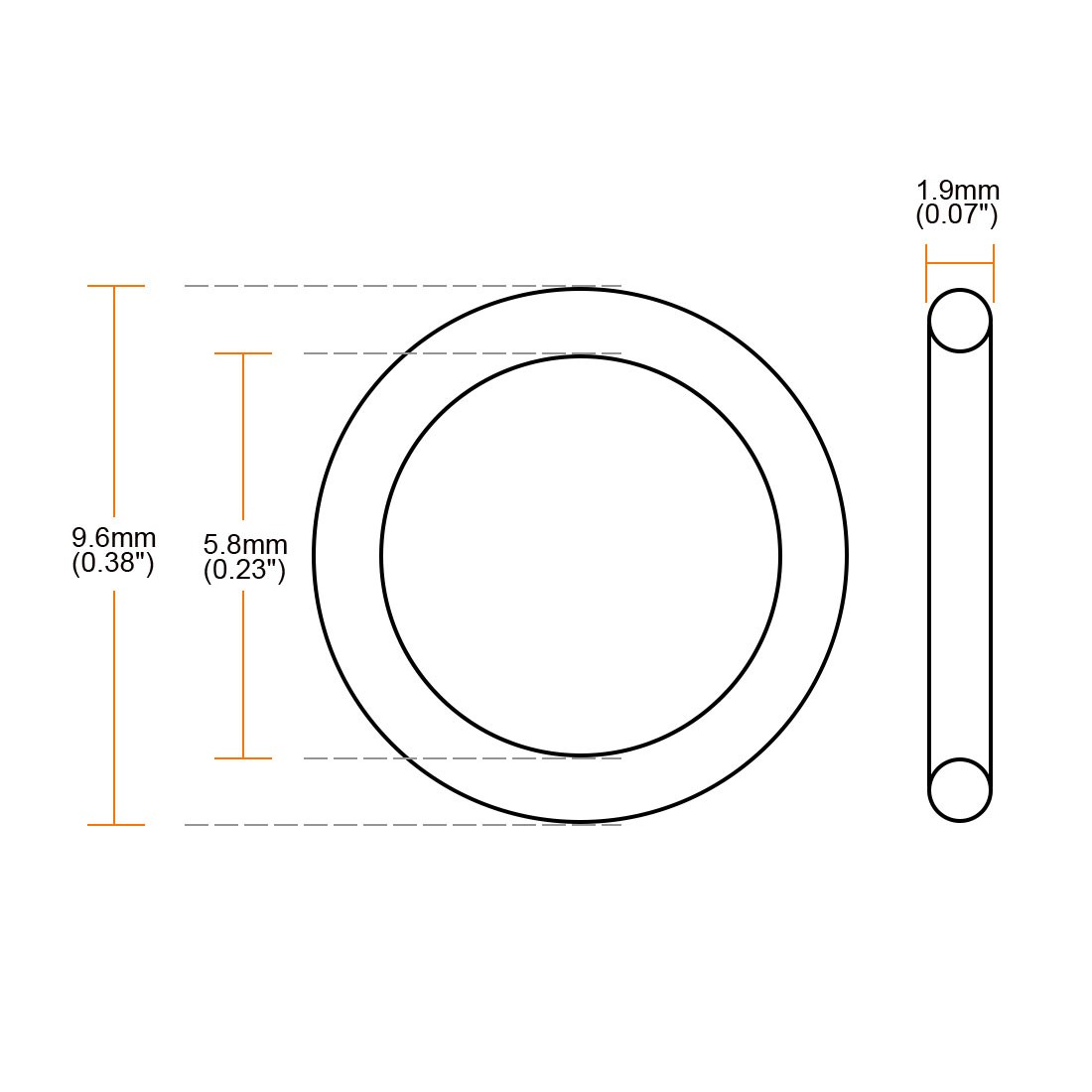 50pc Black Nitrile Butadiene Rubber NBR O-Ring 5.8mm Inner Dia 1.9mm Width