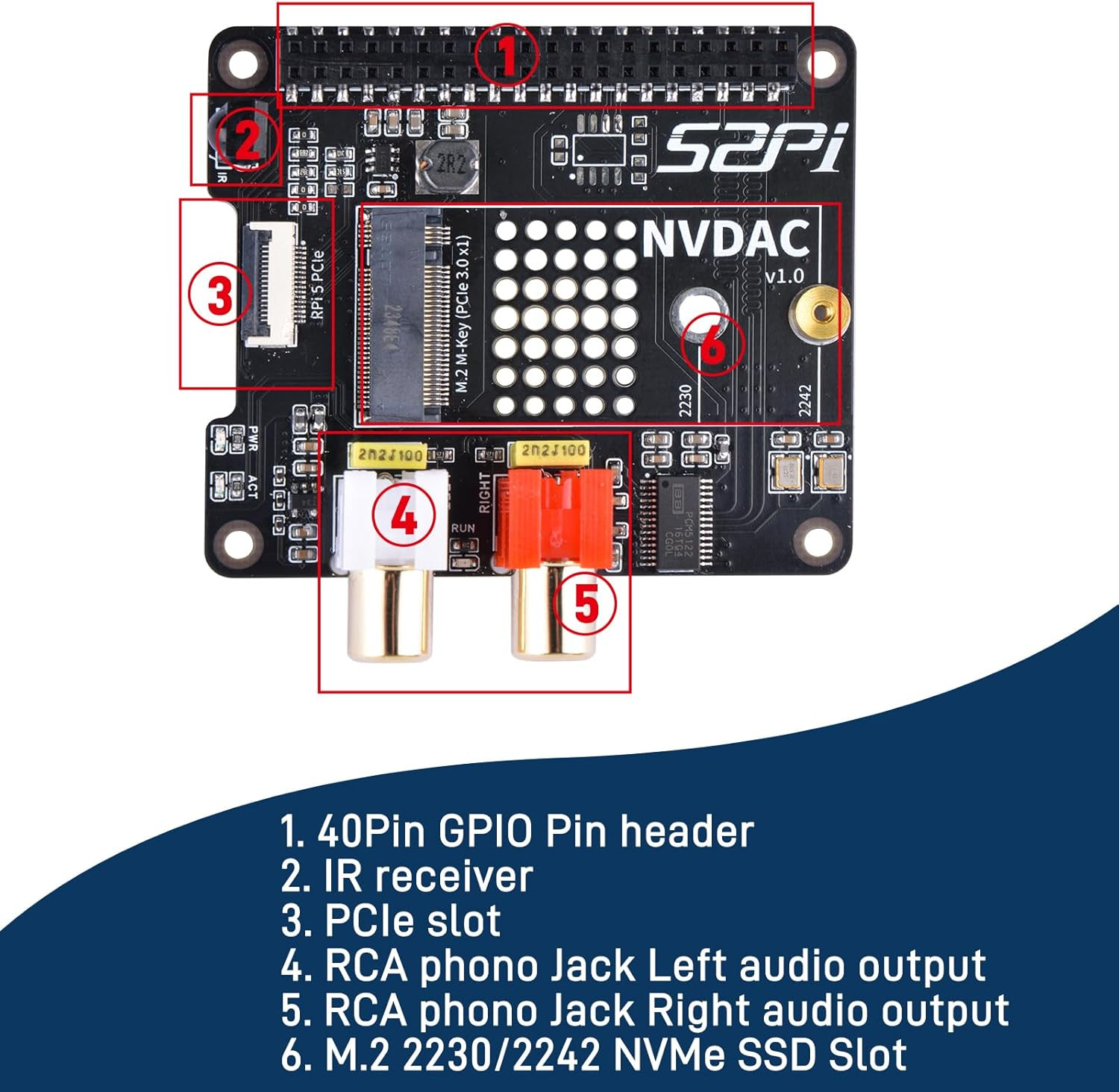 Geeekpi Hifi DAC Hat with Pcie to Nvme SSD Function for Raspberry Pi 5, Support