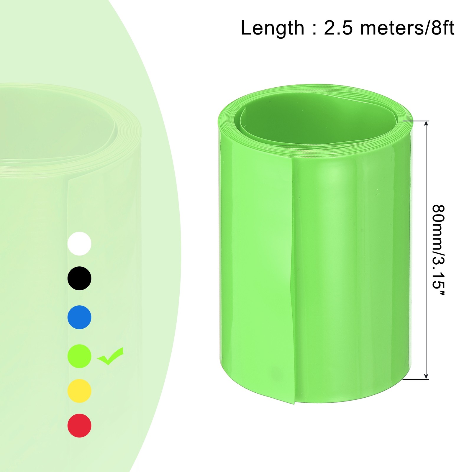 Battery Wrap Heat Shrink Tubing 51mm Dia 80mm Flat 8 Feet Fruit Green