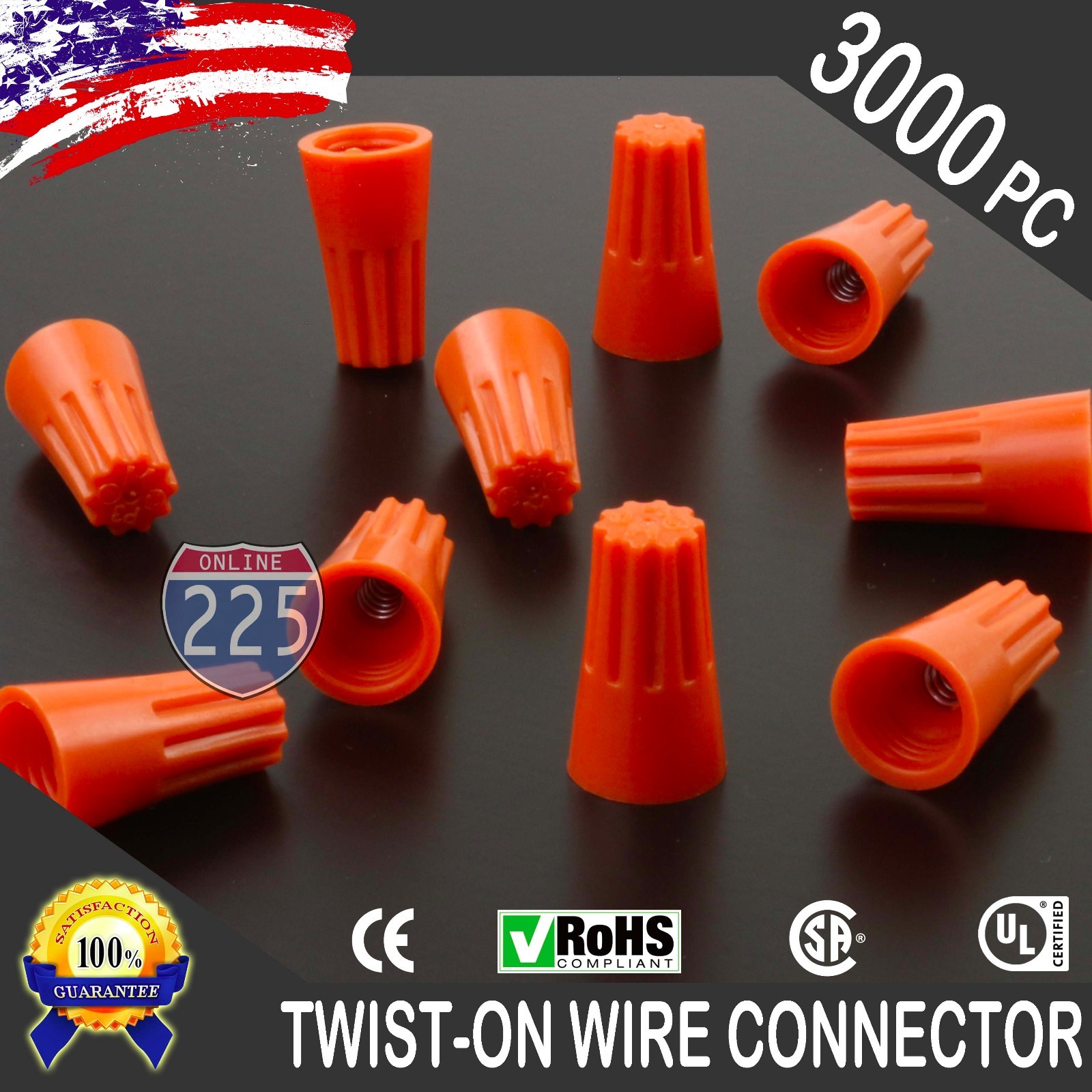 (3000) Orange Twist-On Wire Connector Connection nuts 22-14 Gauge Barrel Screw