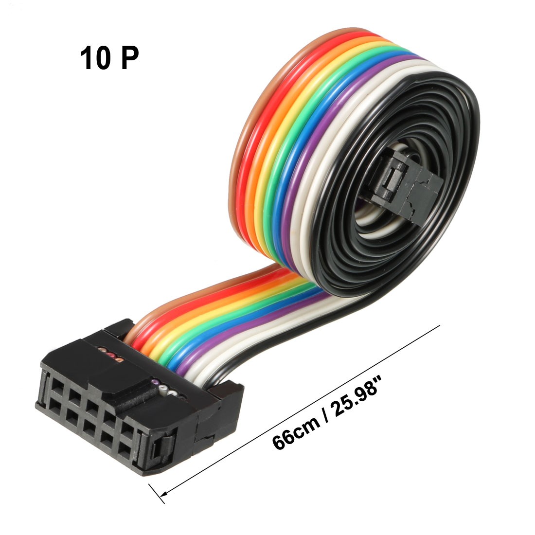 IDC 10 Pins Flexible Rainbow Ribbon Jumper Cable 66cm 2.54mm Pitch,1pc