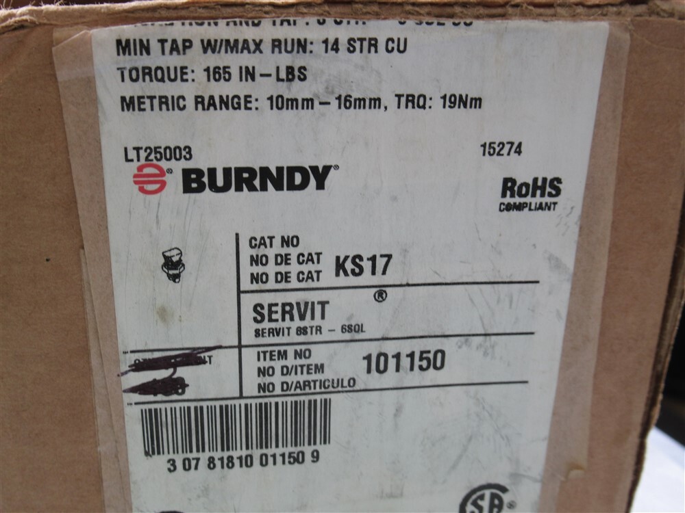 Burndy KS17, 101150, Copper Split Bolt #8 to #6 AWG, 4 Pack