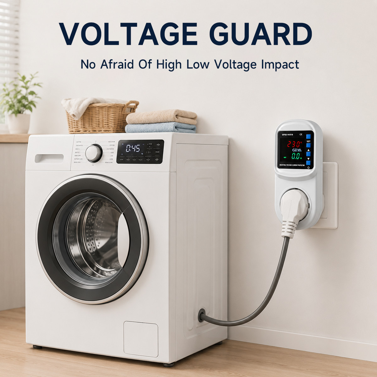 GEYA Over&Under Voltage Current Surge Protector Socket 16A AC220V EU Plug Socket