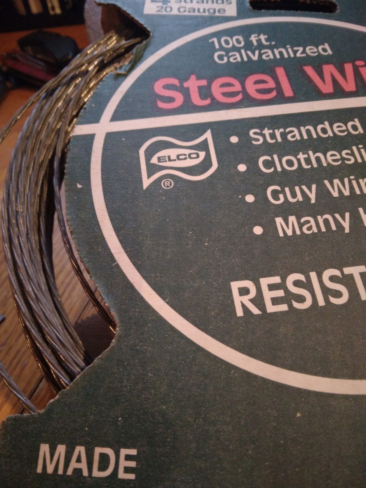 100 Ft. Galvanized Steel Wire 4 Strands 20 Gauge Rust Resistant.made In U.S.A.