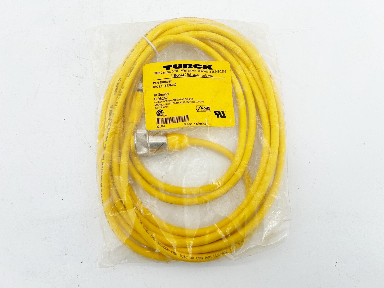 New Turck RSC 4.4T-4-RKM 40 Double Ended Cordset M12 Eurofast 7.8″ U-95242