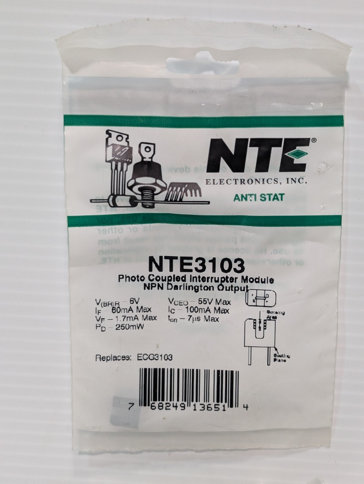 Lot of 15: NTE NTE3103 Anti-Stat Photo Coupled Interrupter Modules, NPN Output