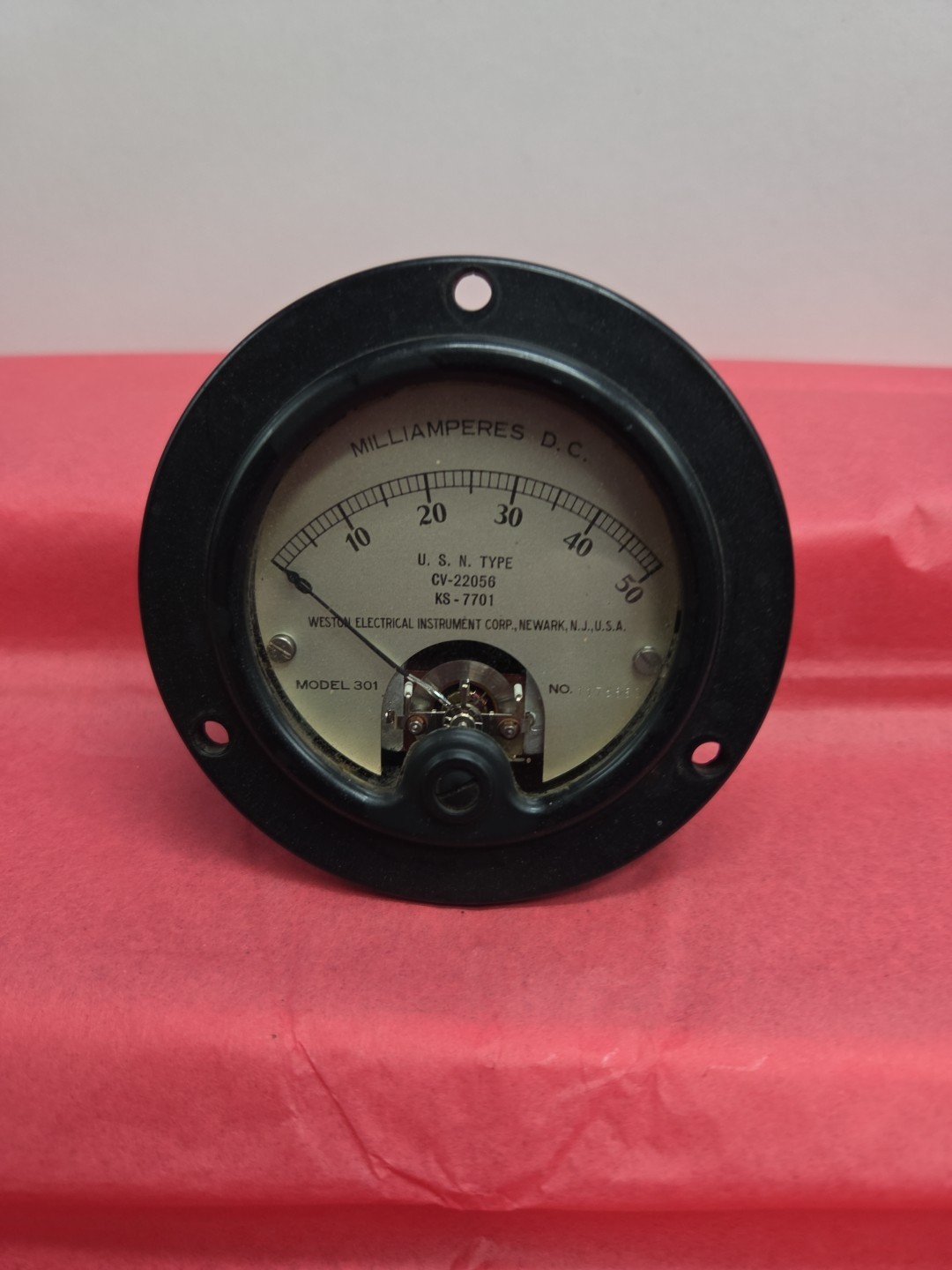 Vintage U.S.N Weston Electrical Model 301 Untested Gauge CV 22056 KS 7701 TD