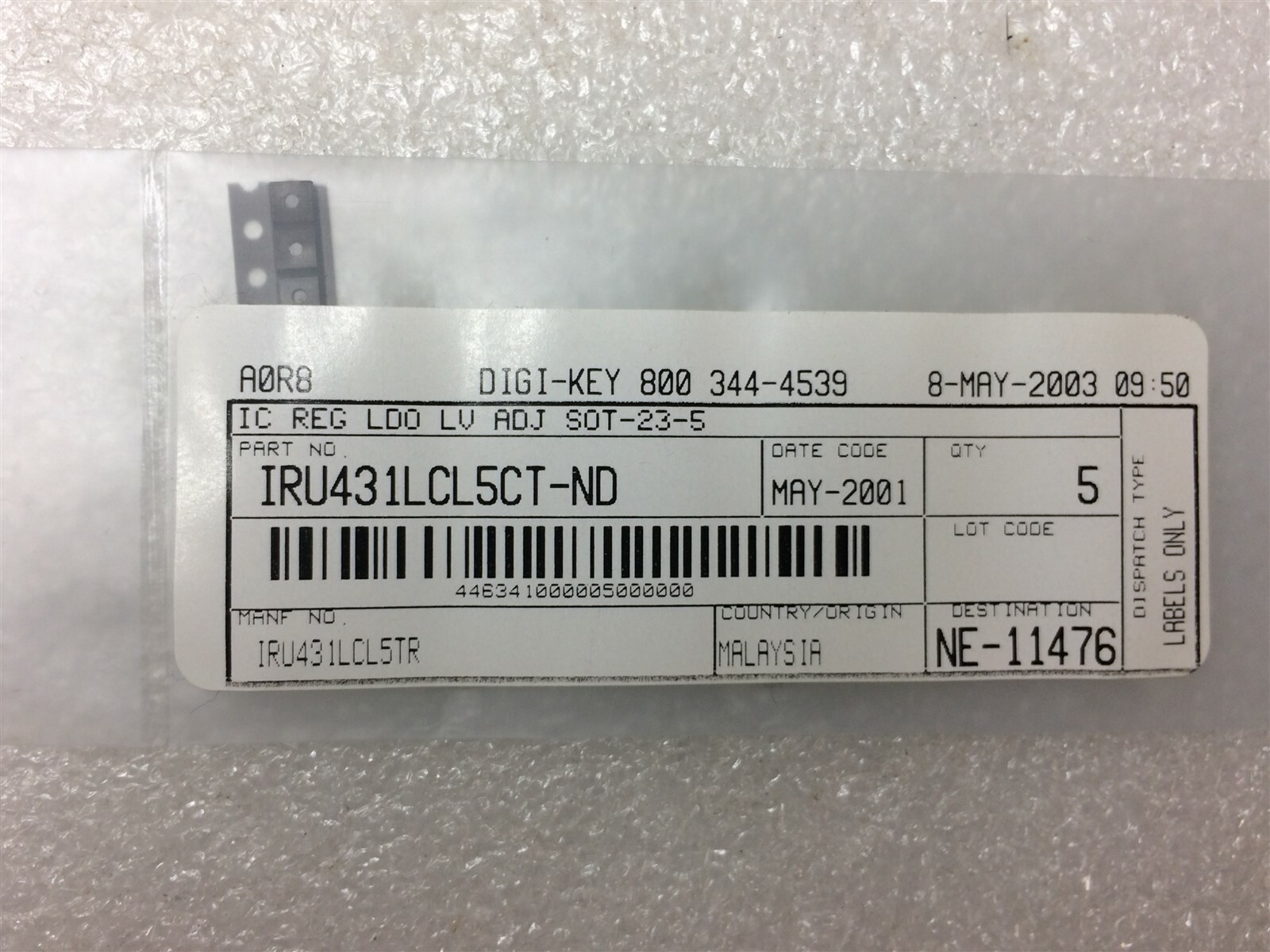 IRU431LCL5 IR IC VREF SHUNT 15V 1% SOT23-5 SMD 20 PIECES