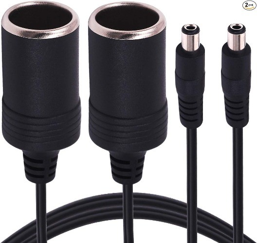 2-Pack Car Cigarette Lighter Socket to DC 5.5×2.1mm Plug Power Cable Adapter