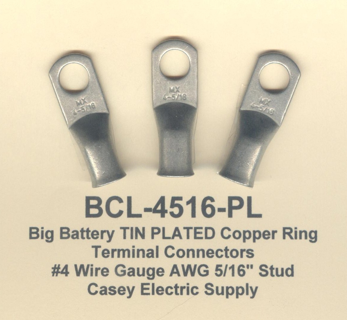 20 TIN PLATED Battery Big Copper Lug Ring Terminal Connector #4 Wire Gauge 5/16″