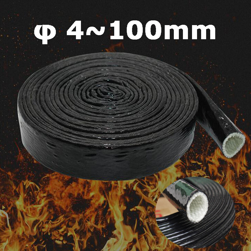 Silicone / Fibreglass Fire Sleeving Protective Heat Shield Sleeve Black φ4~100mm