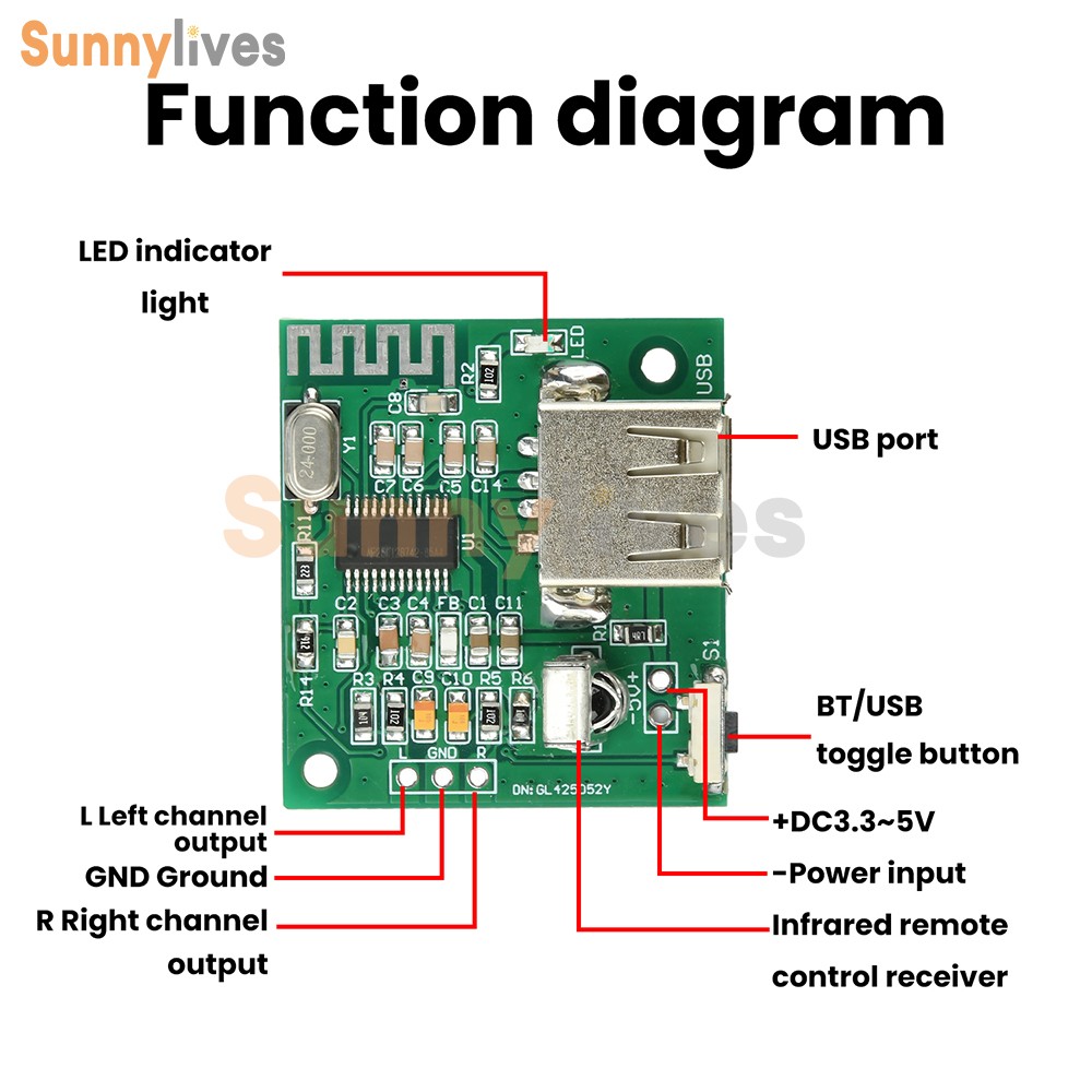 DC 3.3-5V Bluetooth Audio Receiver Module 2.0 Stereo Lossless Decoder Board USB