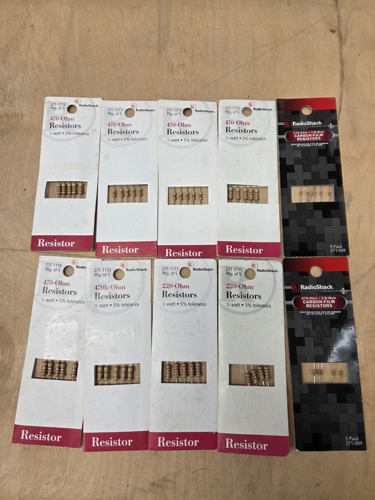 Lot of 10 assorted packs of 5 Radio Shack Resistors New