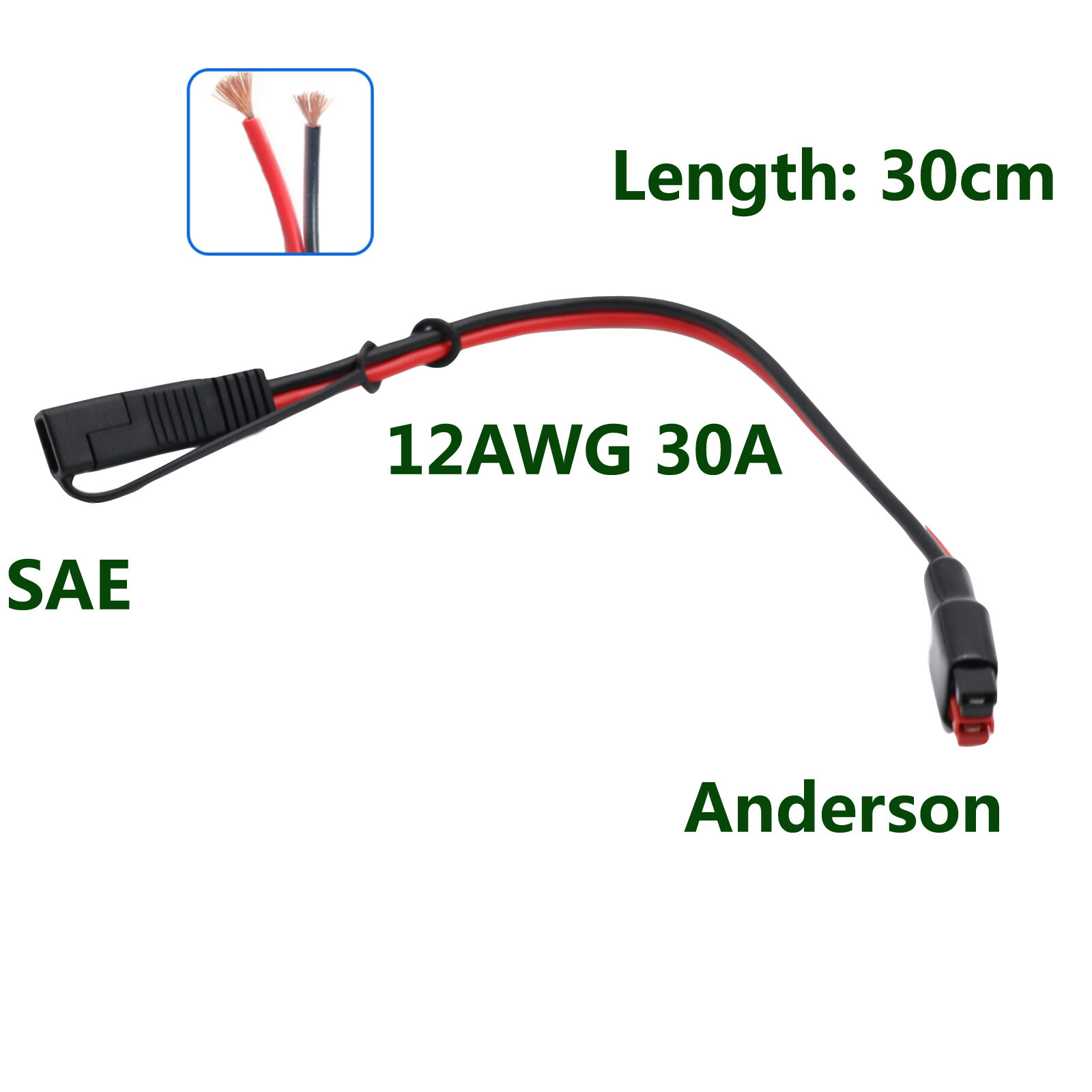 Bullet SAE to Powerpole Sermos Connector Battery Charger Adapter Cable 12AWG