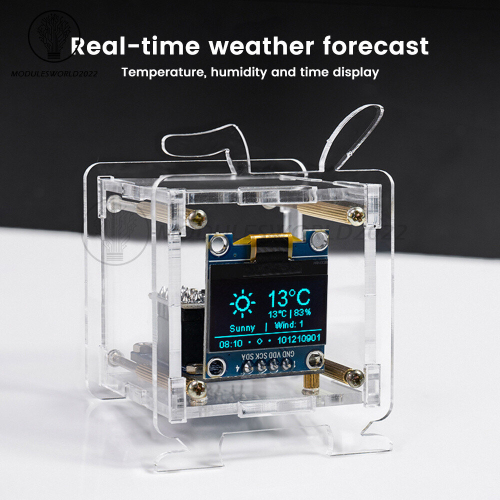 DIY ESP8266 Mini Weather Forecast Electronic Clock Kit 0.96″ OLED Display+Shell