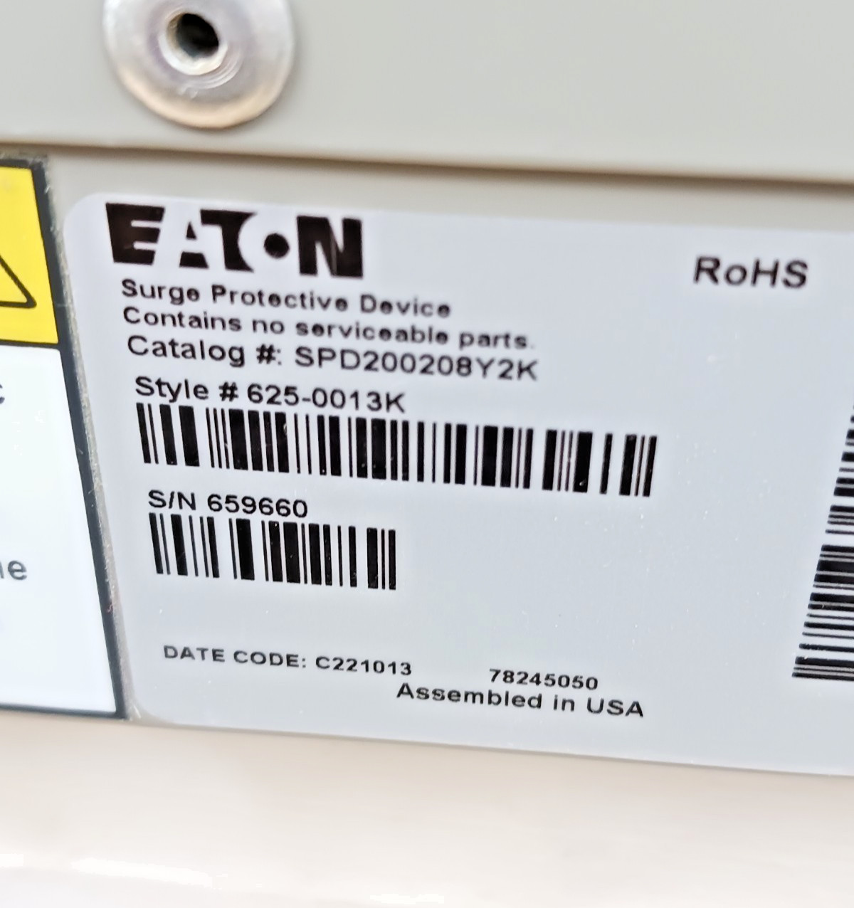 New Eaton SPD200208Y2K Surge Protective Device 120/208 Vac 200Ka SCCR