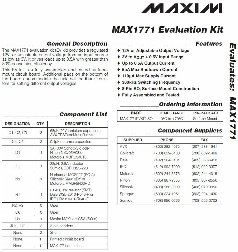 Maxim Integrated Digi-Key EVAL BOARD for MAX1771EVKIT-SO Brand New USA seller