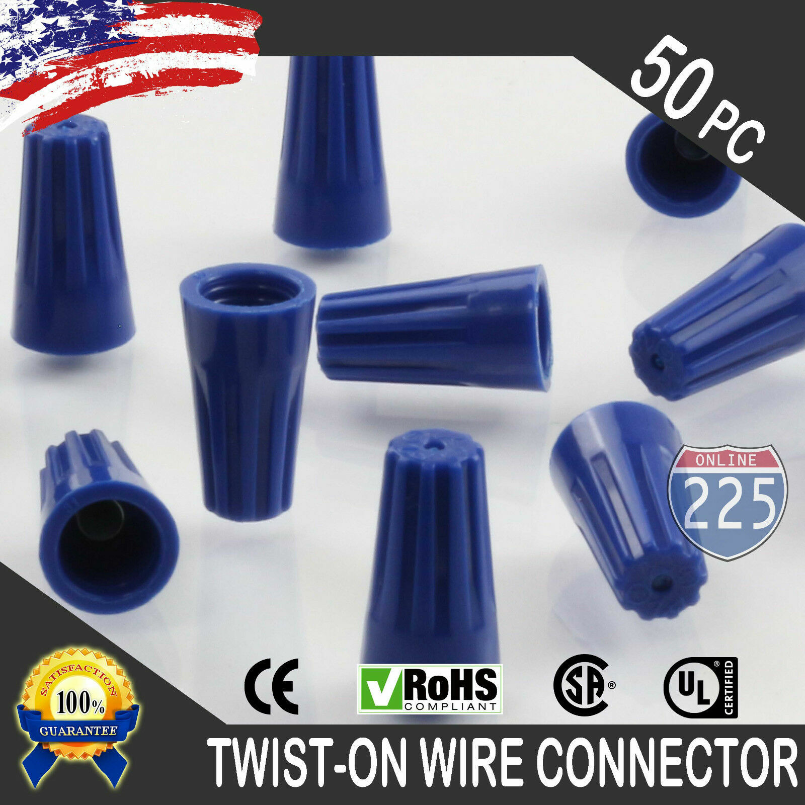 50 PCS Blue Twist-On Wire Connector Connection nuts 22-14 Gauge Barrel Screw US