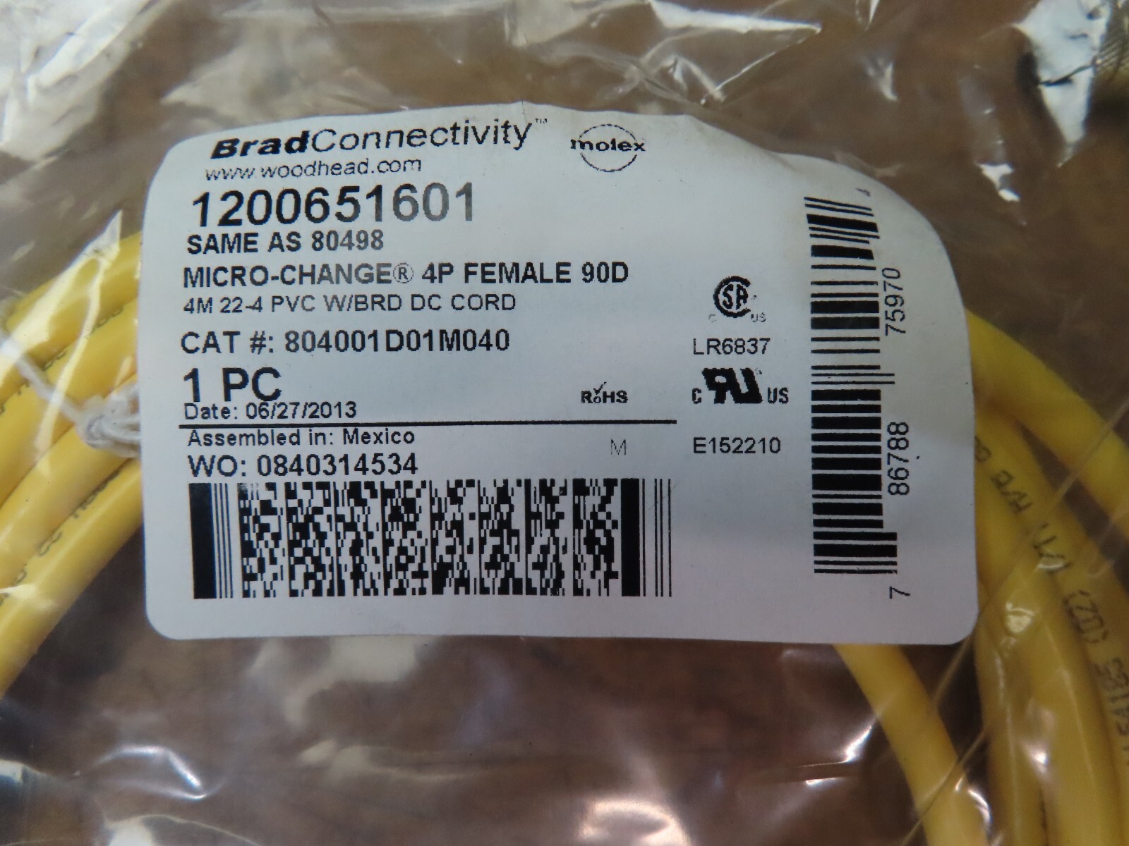 Brad Connectivity 1200651601 micro-change cordset 4 pin female 90 degree