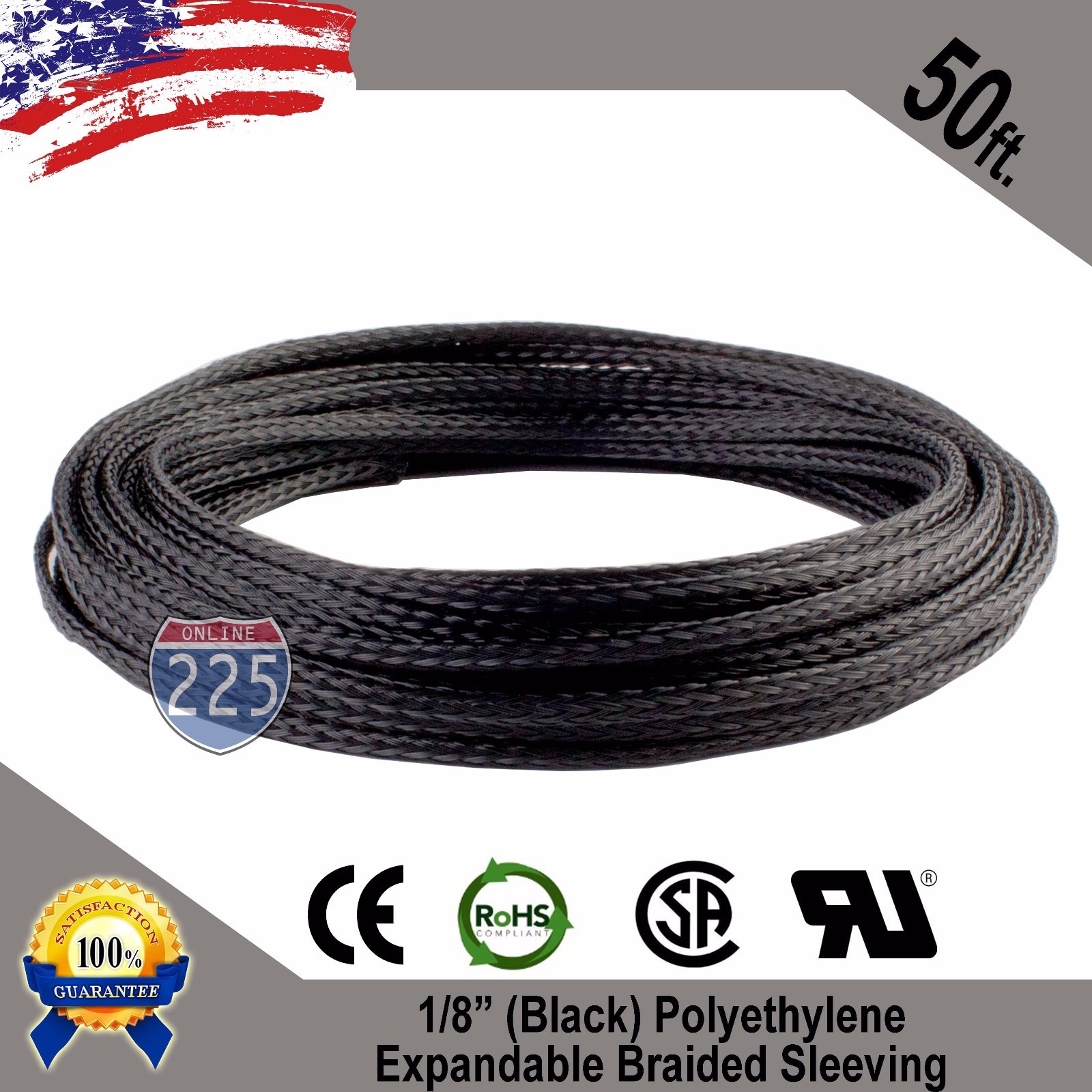 50 FT 1/8″ Black Expandable Wire Cable Sleeving Sheathing Braided Loom Tubing US