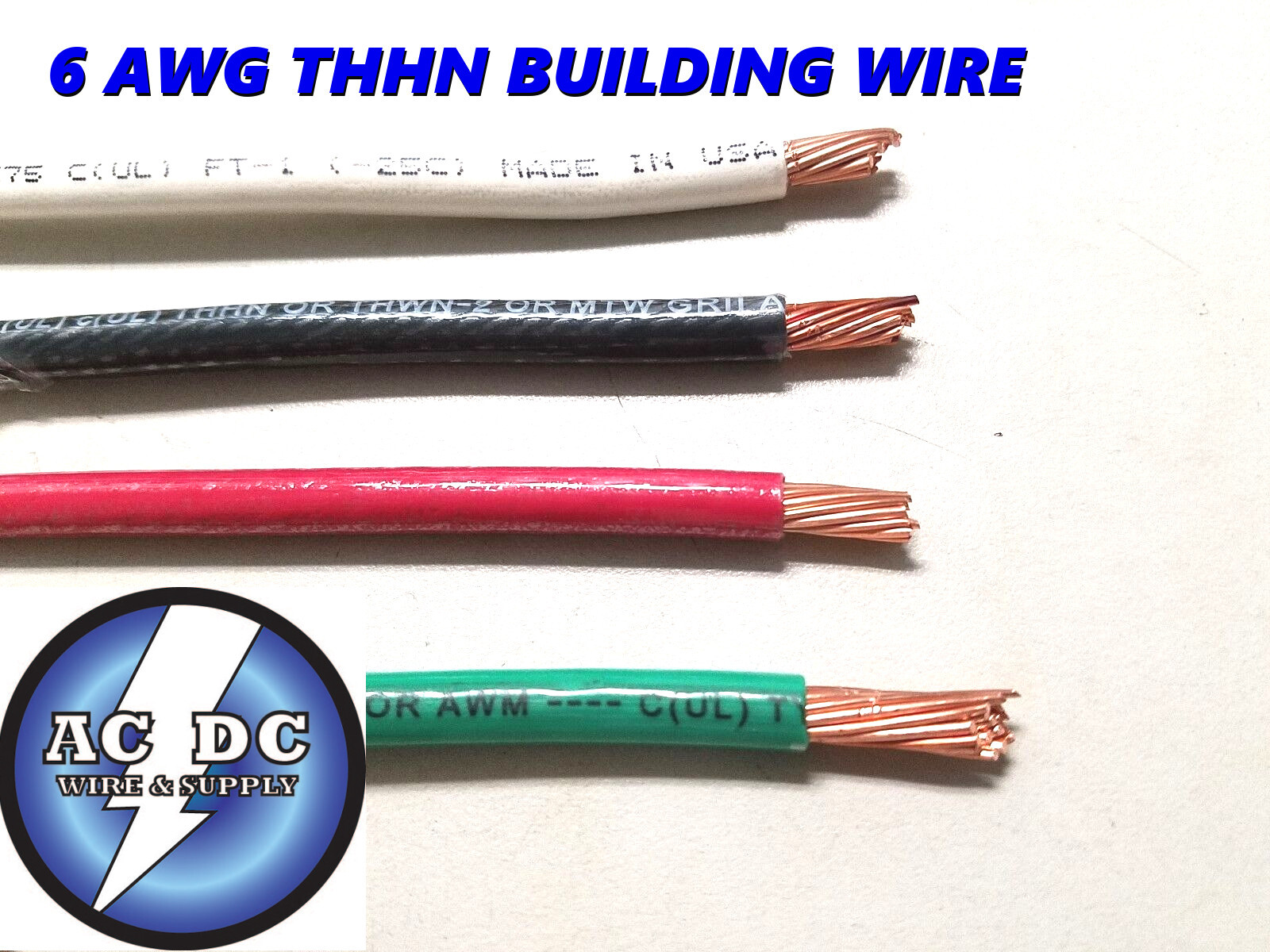 30′ EA THHN THWN 6 AWG GAUGE BLACK WHITE RED GREEN STRANDED COPPER WIRE