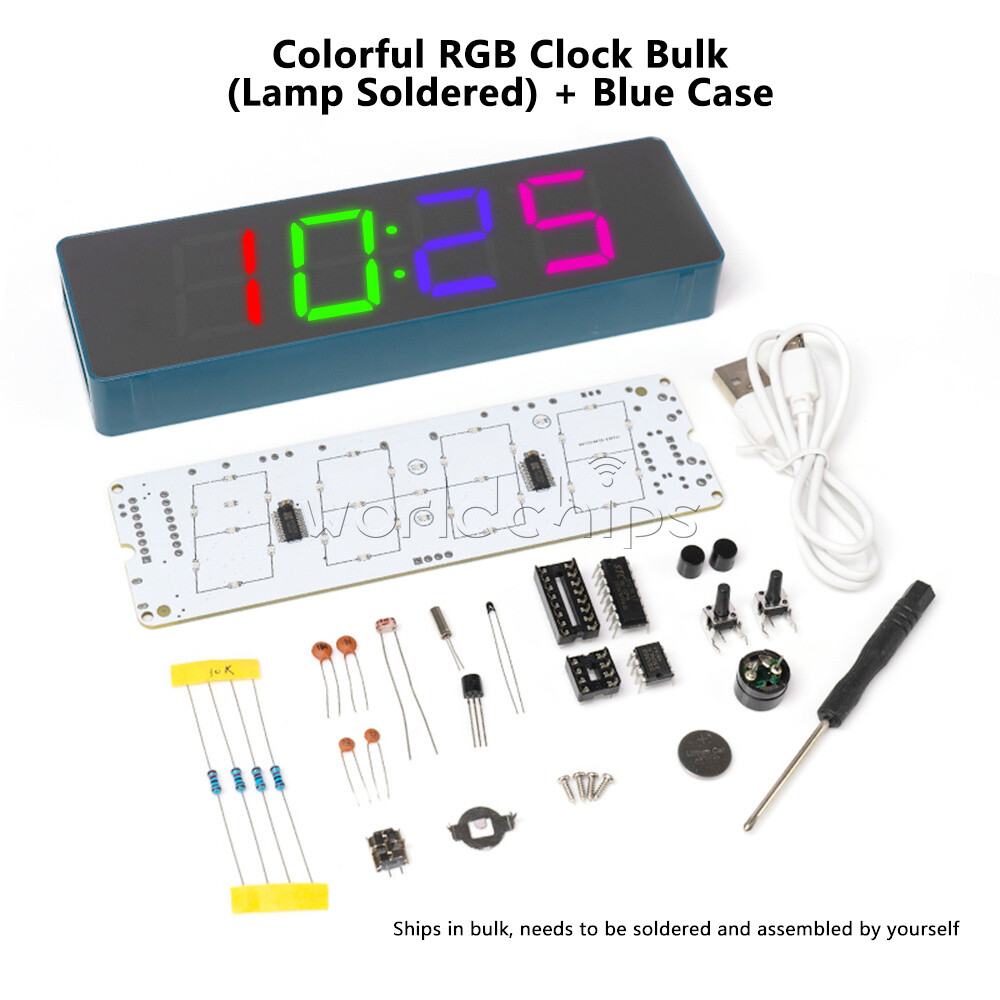 DIY Electronic Clock Kit LED Digital RGB Clock Time Temperature Date Display New