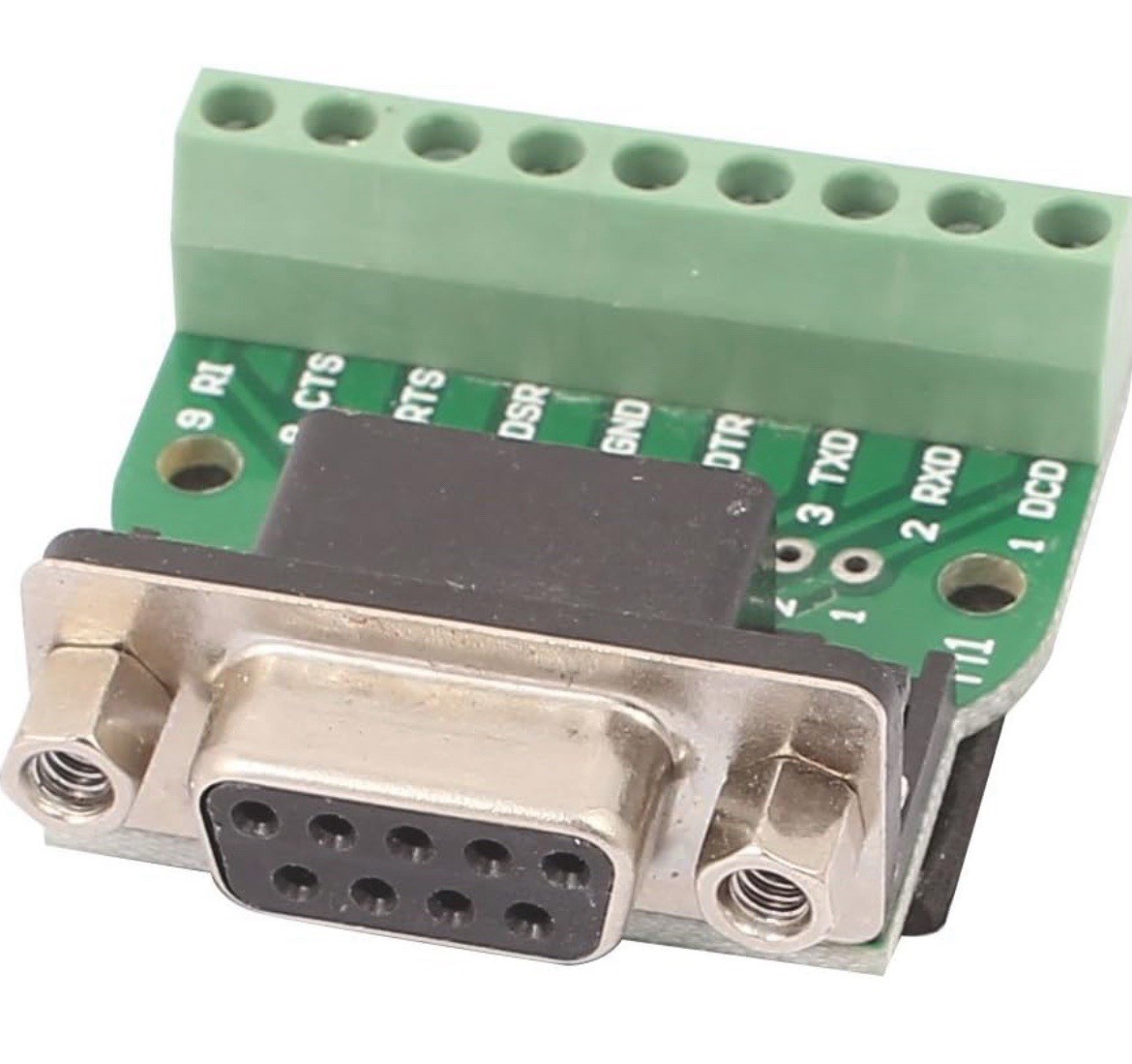 DB9 RS232 Serial D SUB Male Connector to 9 Position Terminal Breakout Board