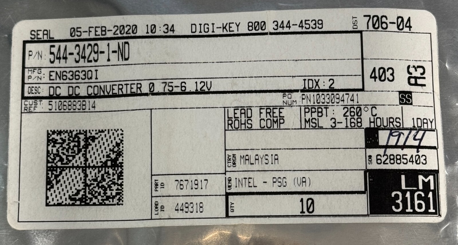 Intel EN6363QI DC-DC Buck Converter 0.75–6.12V | Digi-Key 544-3429-1-ND | NEW