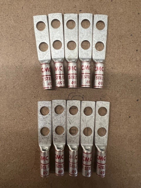 YAZ8C2TC14 Burndy #8 AWG Lug Two 1/4″ Holes, 5/8″ OC Long Barrel (10/pk)